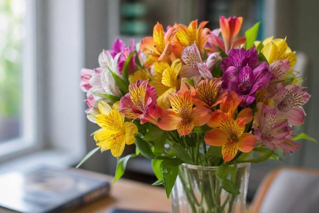 Bouquet d'alstroemerias aux pétales tachetés colorés