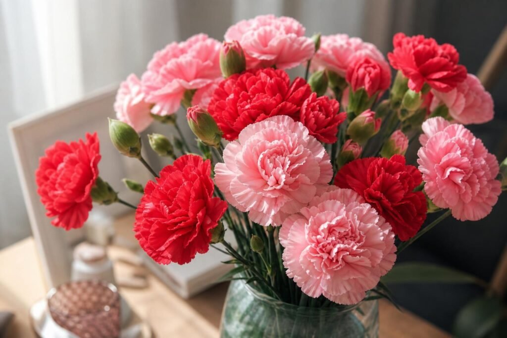 Bouquet d'œillets aux couleurs rose et rouge