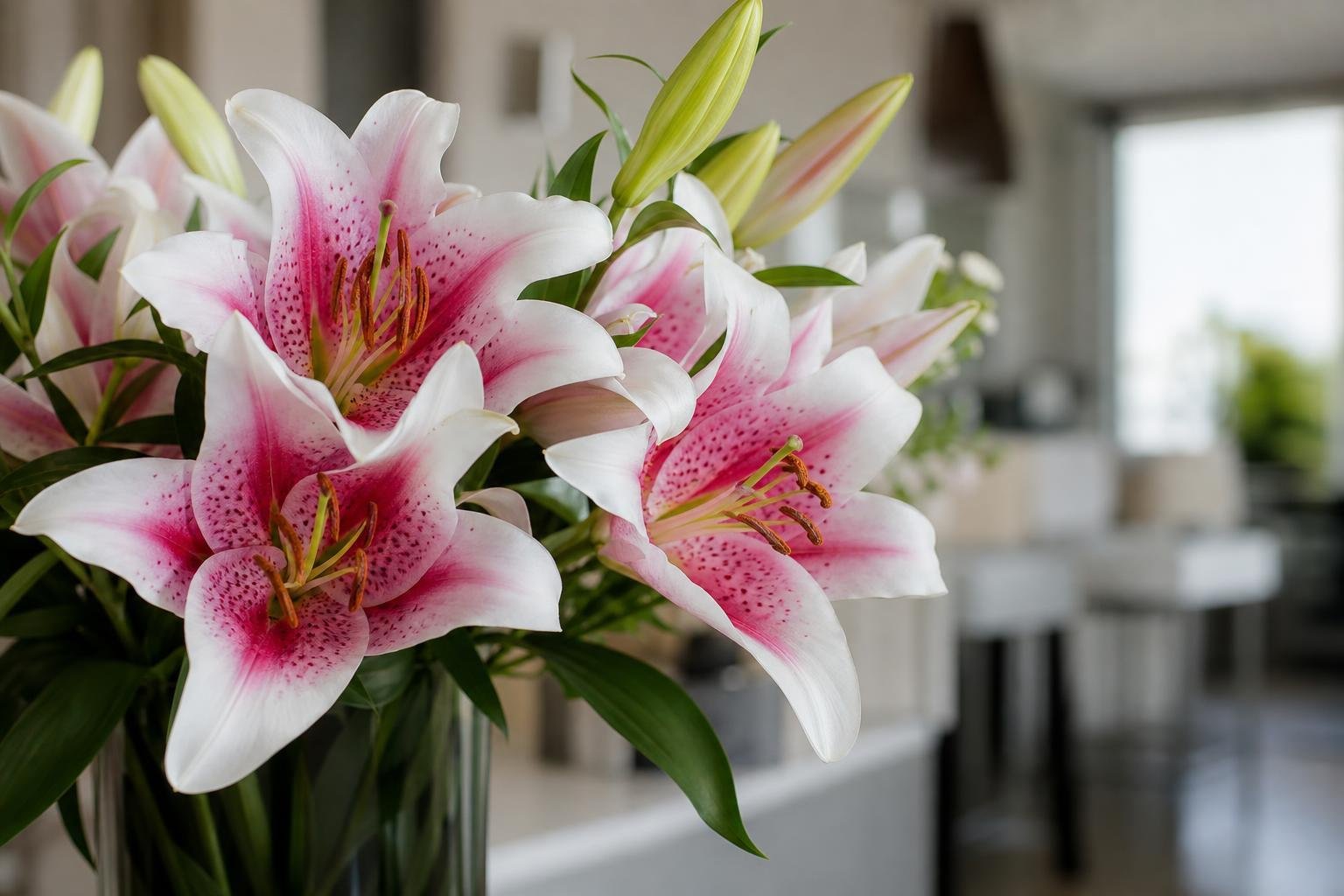 Lys oriental blanc et rose aux grandes fleurs parfumées